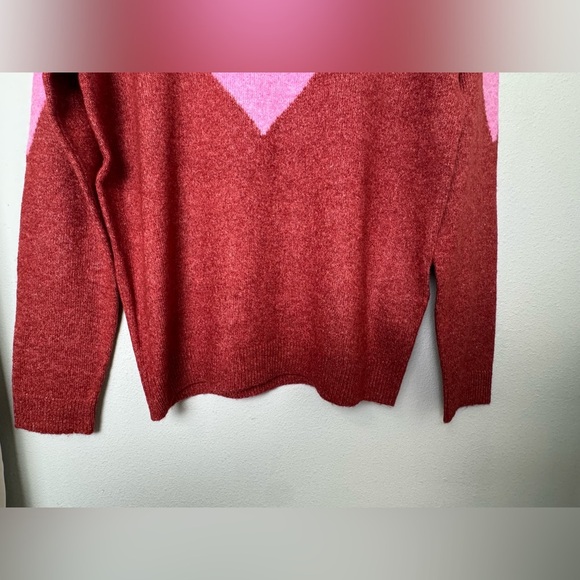 NWT VERO MODA Wool Blend Plaza Colorblock Crewneck Sweater in Fuchsia Pink Red L - Picture 5 of 12
